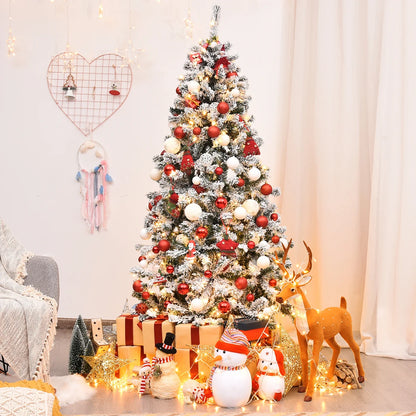 Artificial Pre-lit 6FT Hinged Snow Flocked Christmas Tree