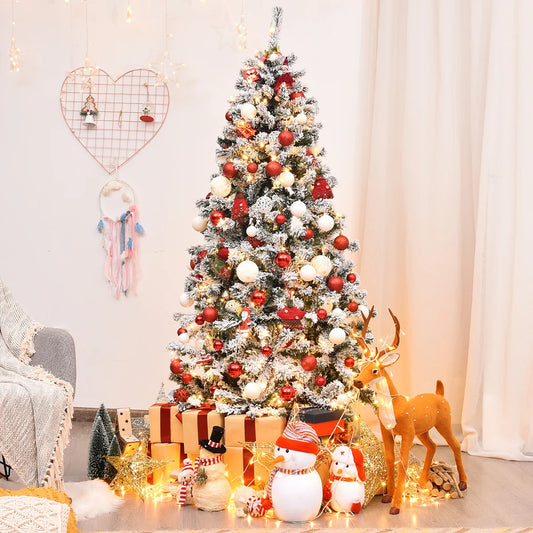 Artificial Pre-lit 6FT Hinged Snow Flocked Christmas Tree