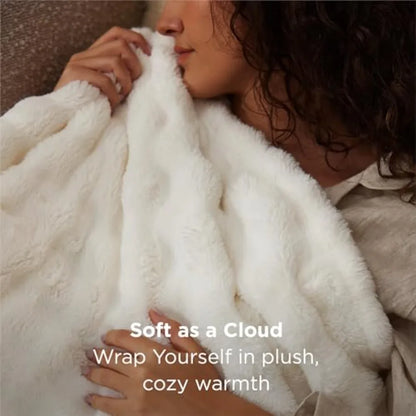50x60 Off-White 3D Fleece Bubble Throw Blanket draped over a modern armchair