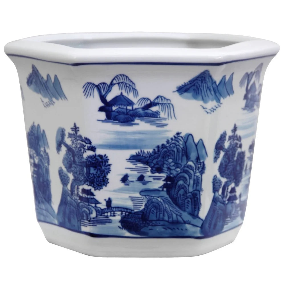 Handmade Blue & White  Porcelain Landscape Planter