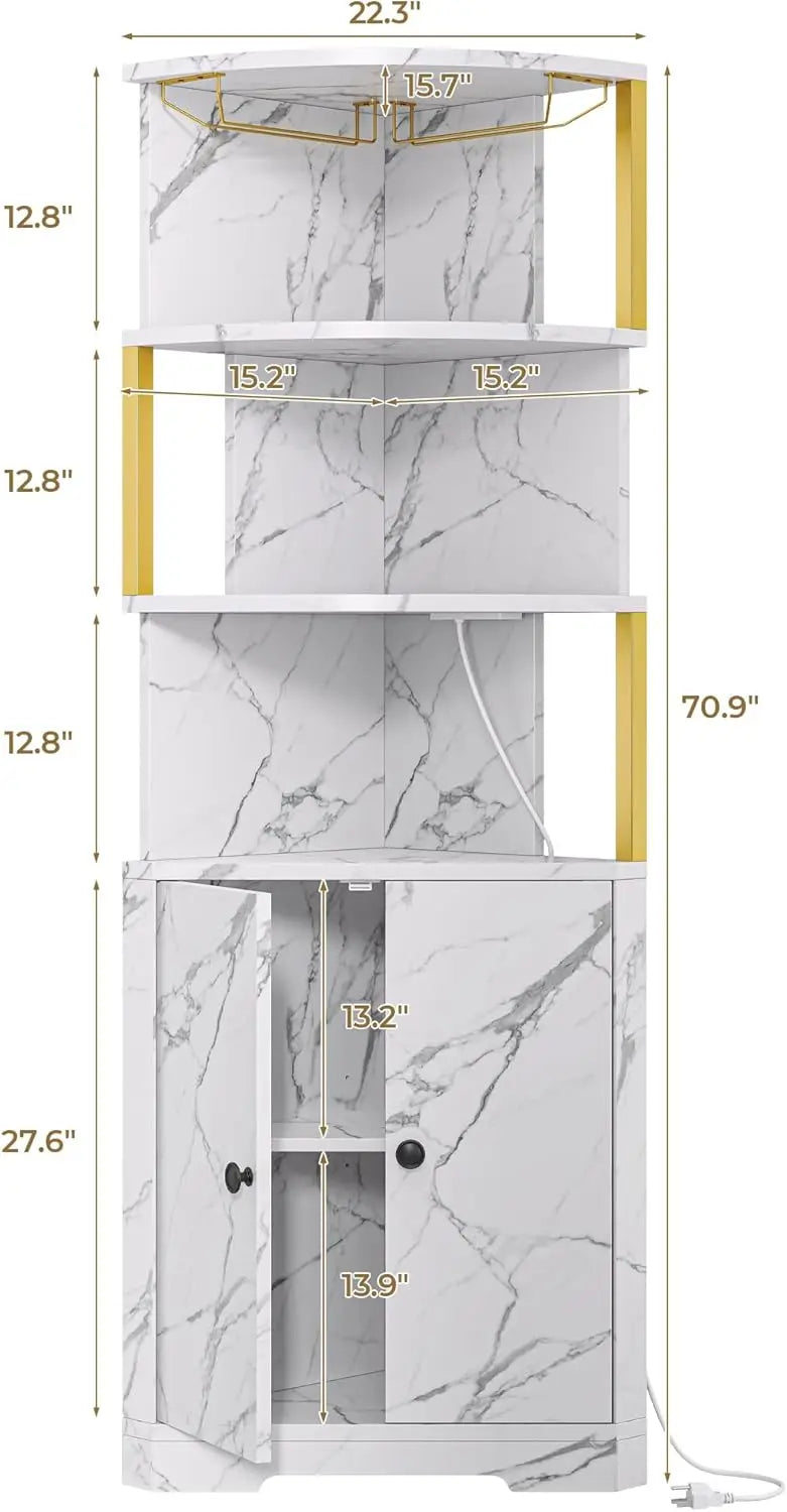 Close-up view of the LED lights on the Corner Bar Cabinet, highlighting its sleek design and ambiance.