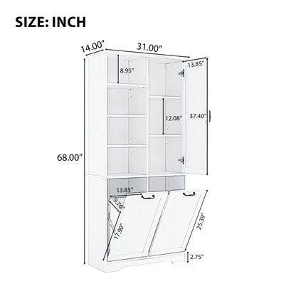 Contemporary 68" Freestanding White Open Hamper Cabinet