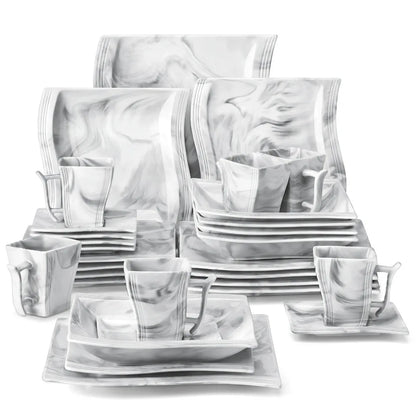 30-Piece Marble Porcelain Dinnerware Set for 6