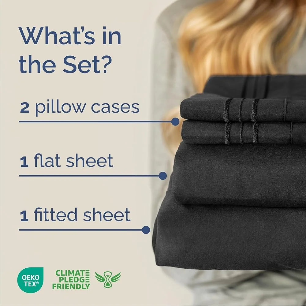 Queen Size 4-Piece Black Microfiber Sheet Set  