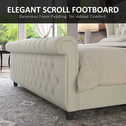 Chenille Upholstered Queen Size Platform Bed Frame