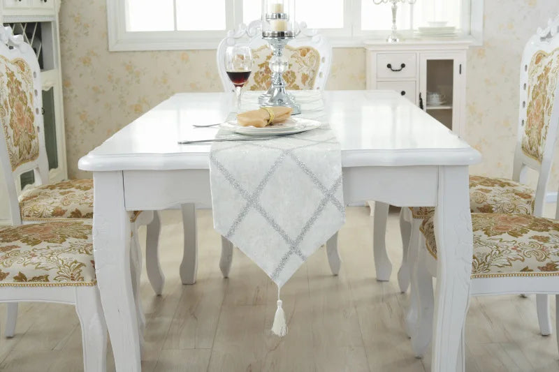 Long Strip Table Runner on a wooden table - Modern long table runner enhancing rustic table settings.