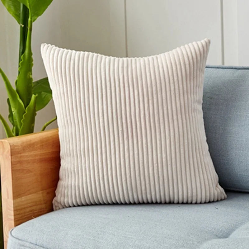 Set of 2 Cream Corduroy Throw Pillow Covers 18x18 – Soft decorative cushions perfect for sofa or bed, featuring cozy texture.