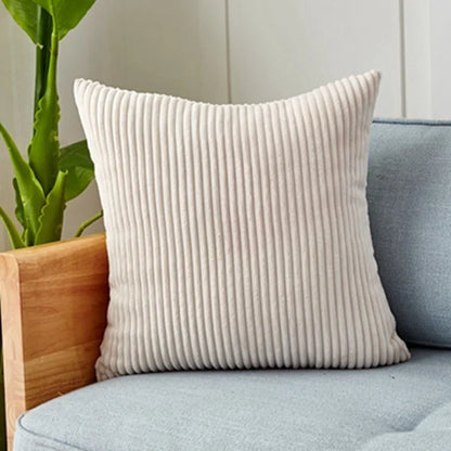 Set of 2 Cream Corduroy Throw Pillow Covers 18x18 – Soft decorative cushions perfect for sofa or bed, featuring cozy texture.