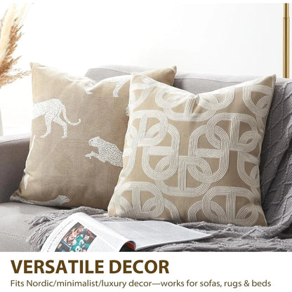 18x18 Latte Jacquard Throw Pillow Cover – Horseshoe Pattern Nordic Cushion Case in warm latte, jacquard pillow cover detail