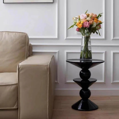 Modern Geometric FRP Black Round Side Table w/a High-gloss Finish