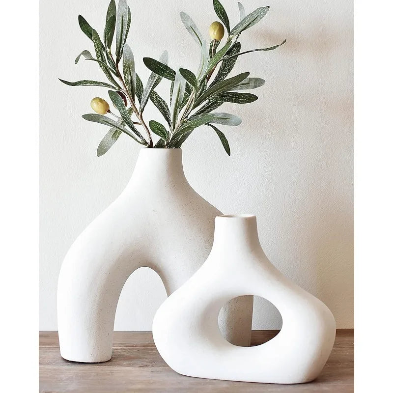 Matte White Hollow Nordic Ceramic Donut Vase~ Set of 2