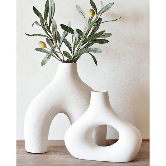 Matte White Hollow Nordic Ceramic Donut Vase~ Set of 2