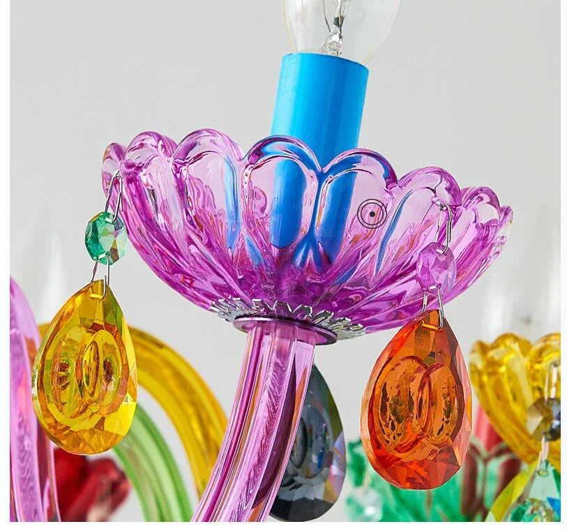 Elegant Colorful 100% Crystal Pendant Lamp with multiple arm options, ideal for customizing your space with a vibrant look.