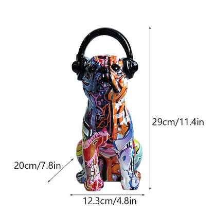 Resin Graffiti Art Figurine-Earphone Dog