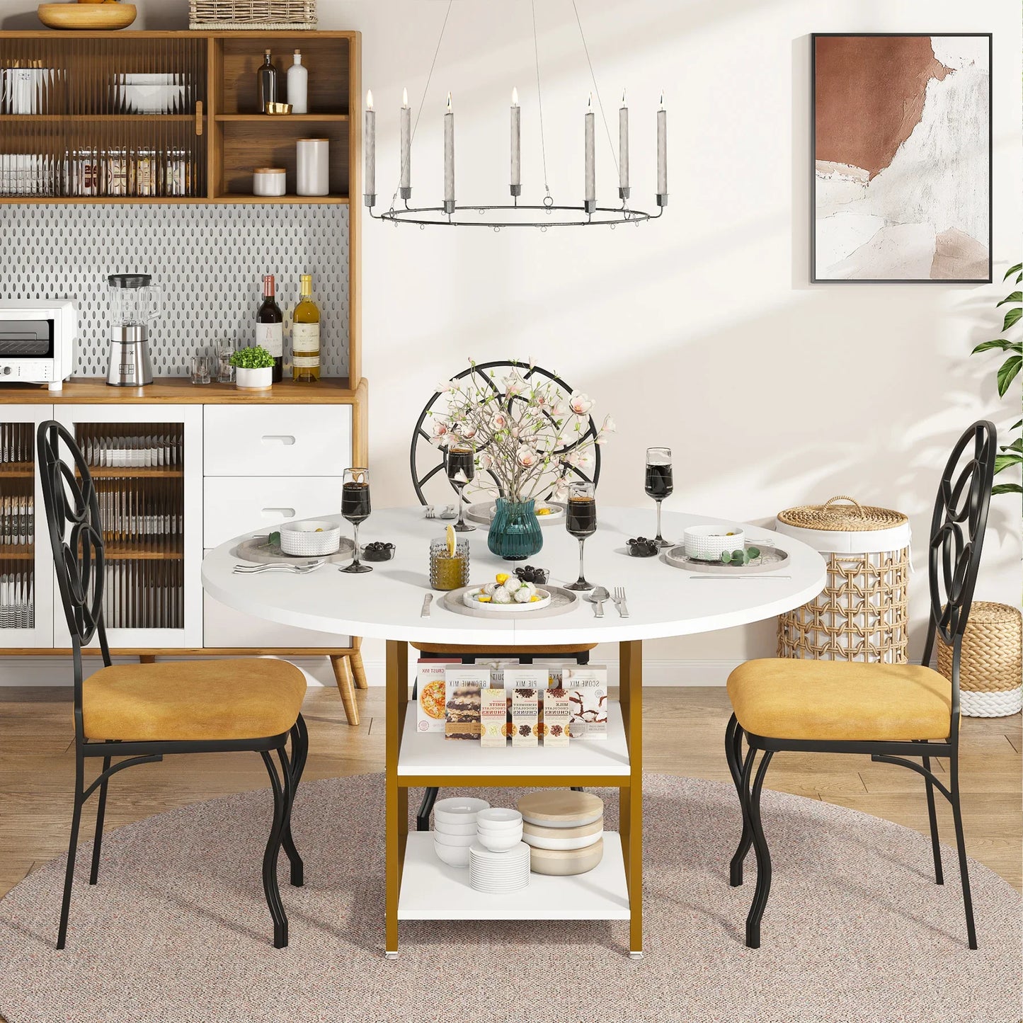 47" Round Solid Wood Dining Table for 4