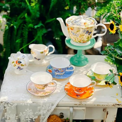 Aynsley Fine Bone China Tea Set with colorful Pembroke design, ideal for tea lovers and collectors.