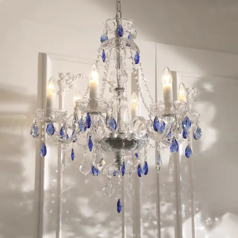Luxurious & Romantic French Blue Crystal Pendant Chandelier