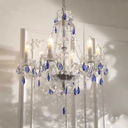 Luxurious & Romantic French Blue Crystal Pendant Chandelier