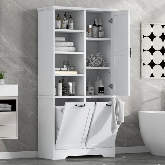 Contemporary 68" Freestanding White Open Hamper Cabinet