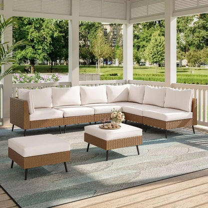 Modern & Chic 8-Piece Outdoor Patio Conversation Set w/Footstool