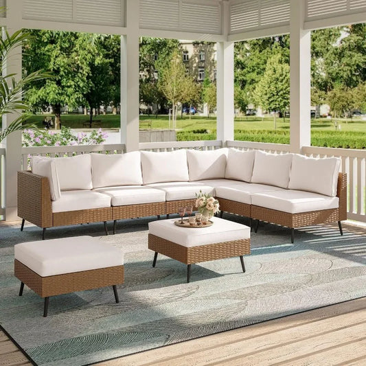 Modern & Chic 8-Piece Outdoor Patio Conversation Set w/Footstool