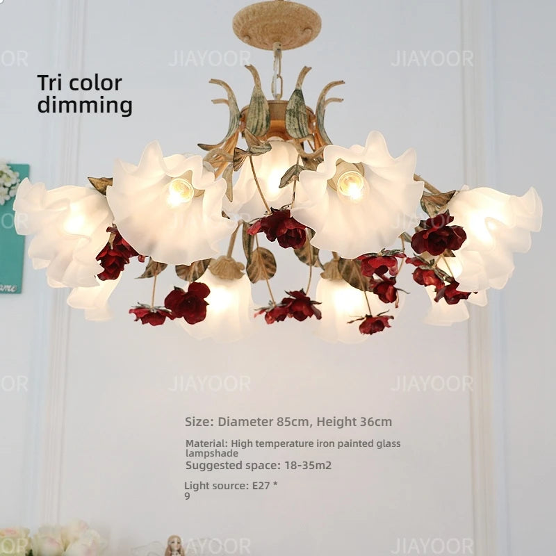 Pastoral Floral Chandelier styled in an eclectic room, proving its versatility as a floral chandelier for diverse interiors.