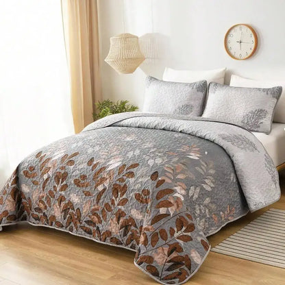 3-Piece Queen Floral Quilt Set, Lightweight Reversible Farmhouse Coverlet with 2 Pillow Shams - quilted microfiber coverlet