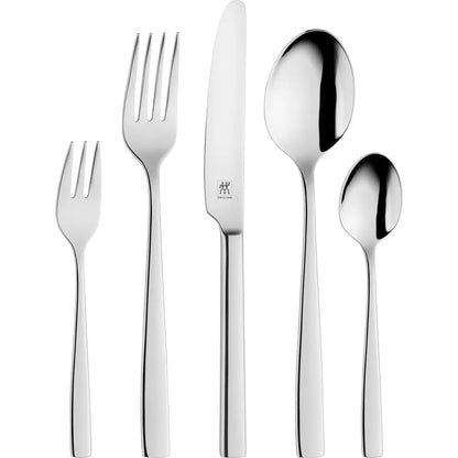Roseland 30-Piece Polished Stainless Steel Cutlery Set for 6, Dishwasher Safe stainless steel cutlery set with polished silver finish