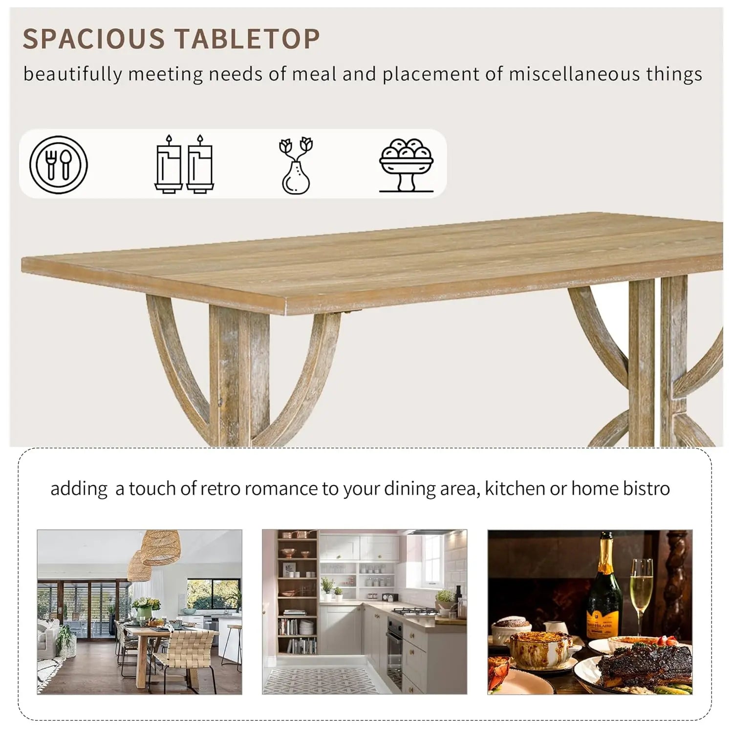 Stylish placement of the Retro 6-Piece Wood Dining Table Set for 6, designed to complement modern farmhouse decor.