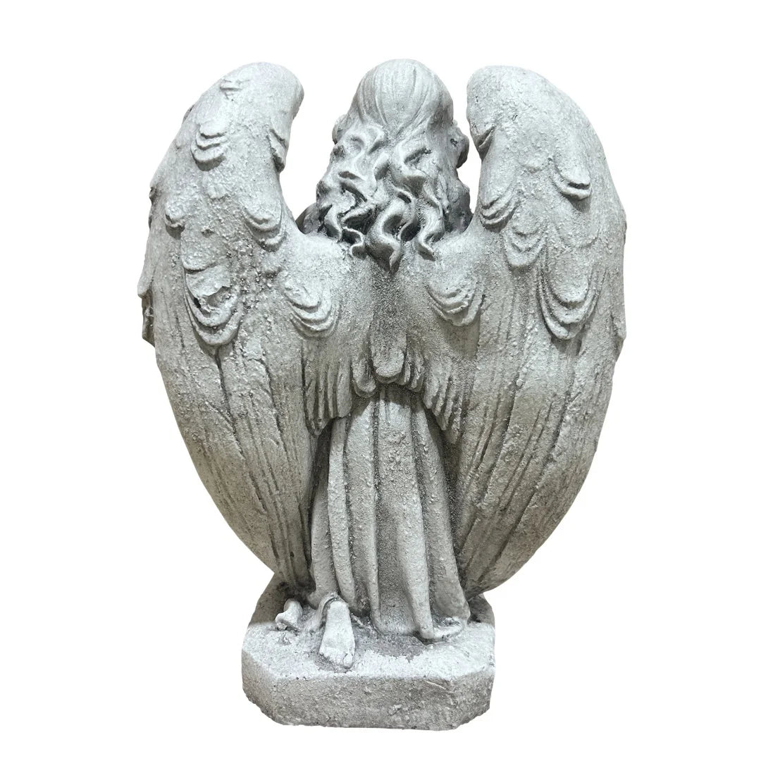 GDF Studio Praying Angel Statue - Weatherproof Magnesium Oxide Garden Figurine - Antique White and Gray, magnesium oxide praying angel statue