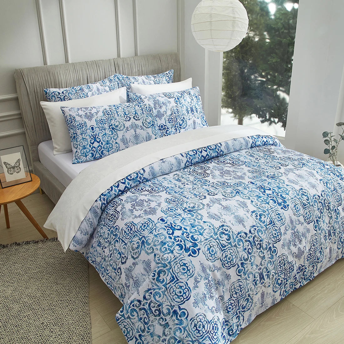 3-Piece Blue & White Quilt Cover Set w/Matching Pillowcases (king/queen)