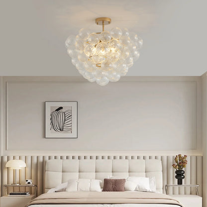 Golden Ceiling Pendant Light Chandelier w/Threaded Clear Glass Globe Shade