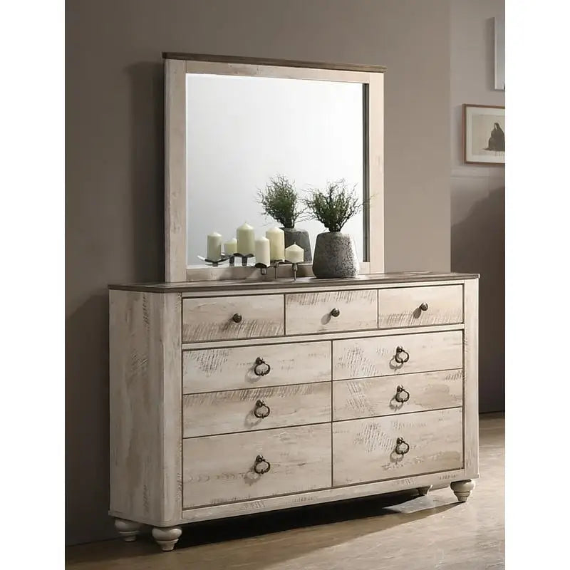 Storage nightstand from the Elegant 5-Piece White Wash Queen Bedroom Set offering practical drawers and shelves.