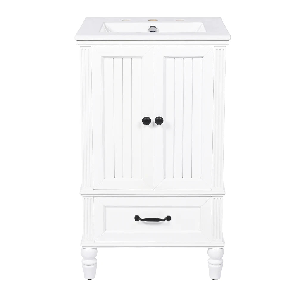 Modern & Independent 20" White Bathroom Vanity w/Semilune Ceramic Sink