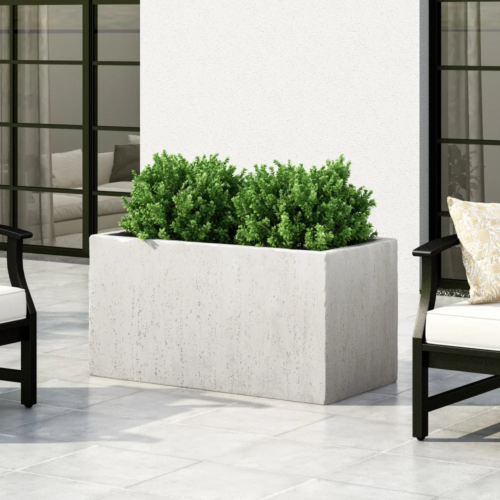Large Rectangular Stonelike White Outdoor Planter