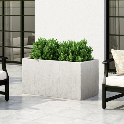 Large Rectangular Stonelike White Outdoor Planter