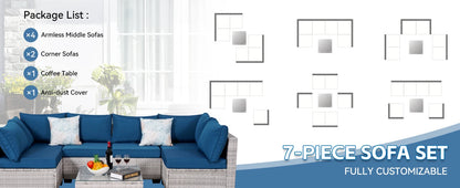 7-Piece Rattan Wicker Sectional Sofa Set