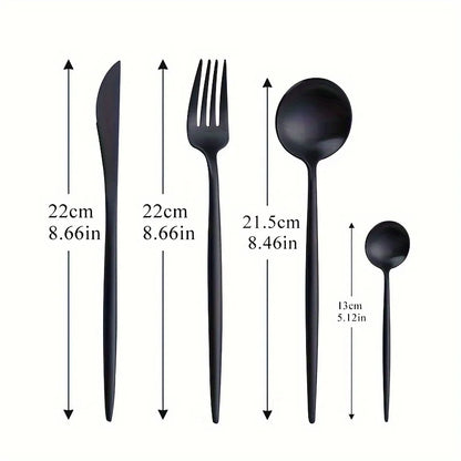 24-Piece Modern Matte Black Silverware/Flatware Set for 6