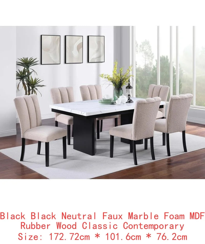 Classic Two-Tone White Faux Marble Top Dining Set with 6 Side Chairs