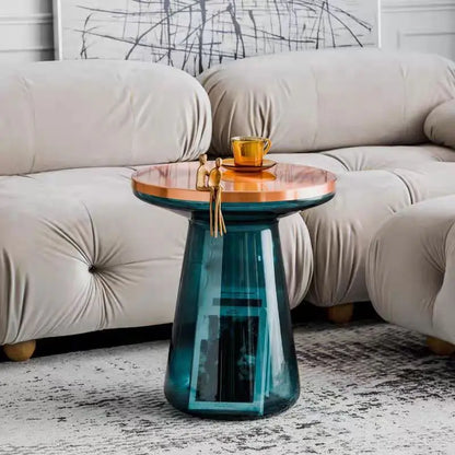 Luxurious Modern Round Coffee Table featuring a stylish mushroom design with a tempered glass top and a sleek metal base.