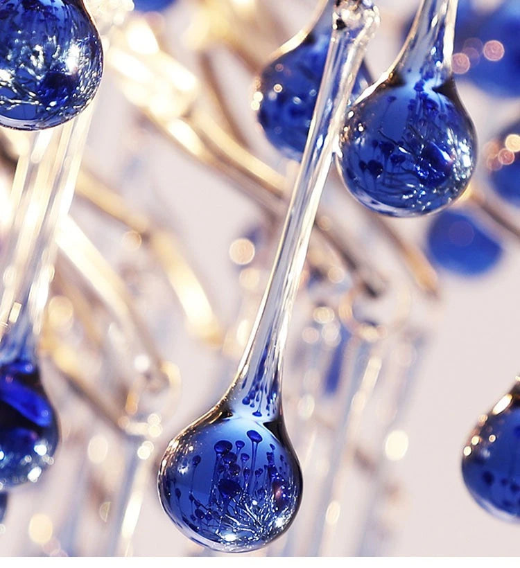 Luxury Chrome Branch  &  Silver Blue Crystal Ceiling Chandelier