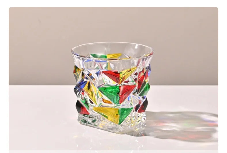 Colorful Wine Decanter & Patterned Glass Set