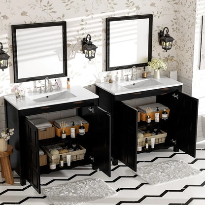 Classic Retro 72" Double Bathroom Vanity w/Double Ceramic Sinks
