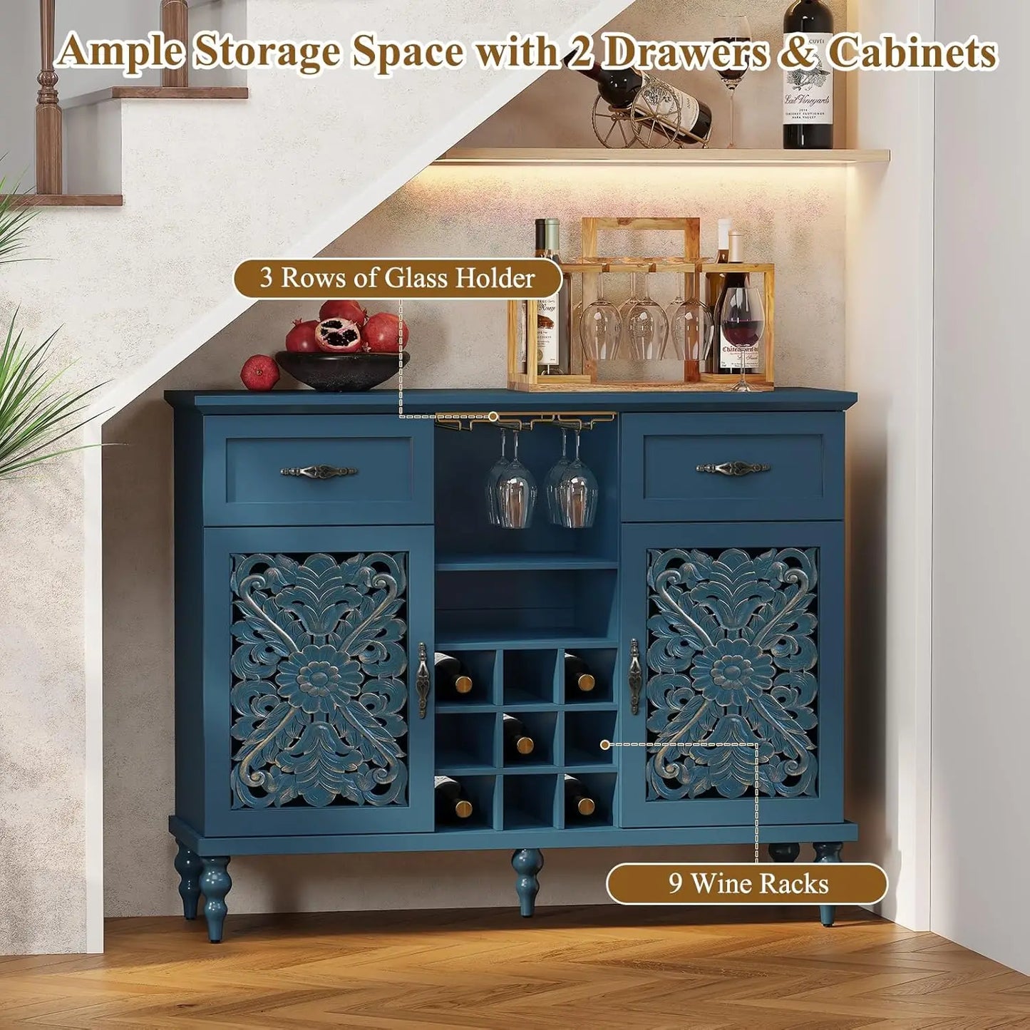 Elegant & Versatile 47.2" Customized Vintage Wine Bar Cabinet  