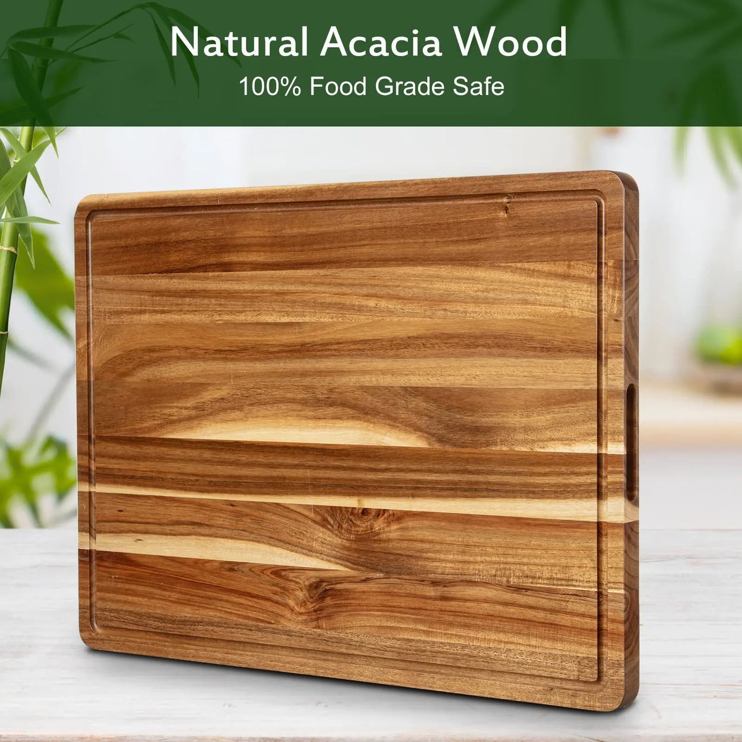 20x15/24x18 Acacia Wood Cutting Board with Deep Juice Groove, durable rectangular acacia wood cutting board