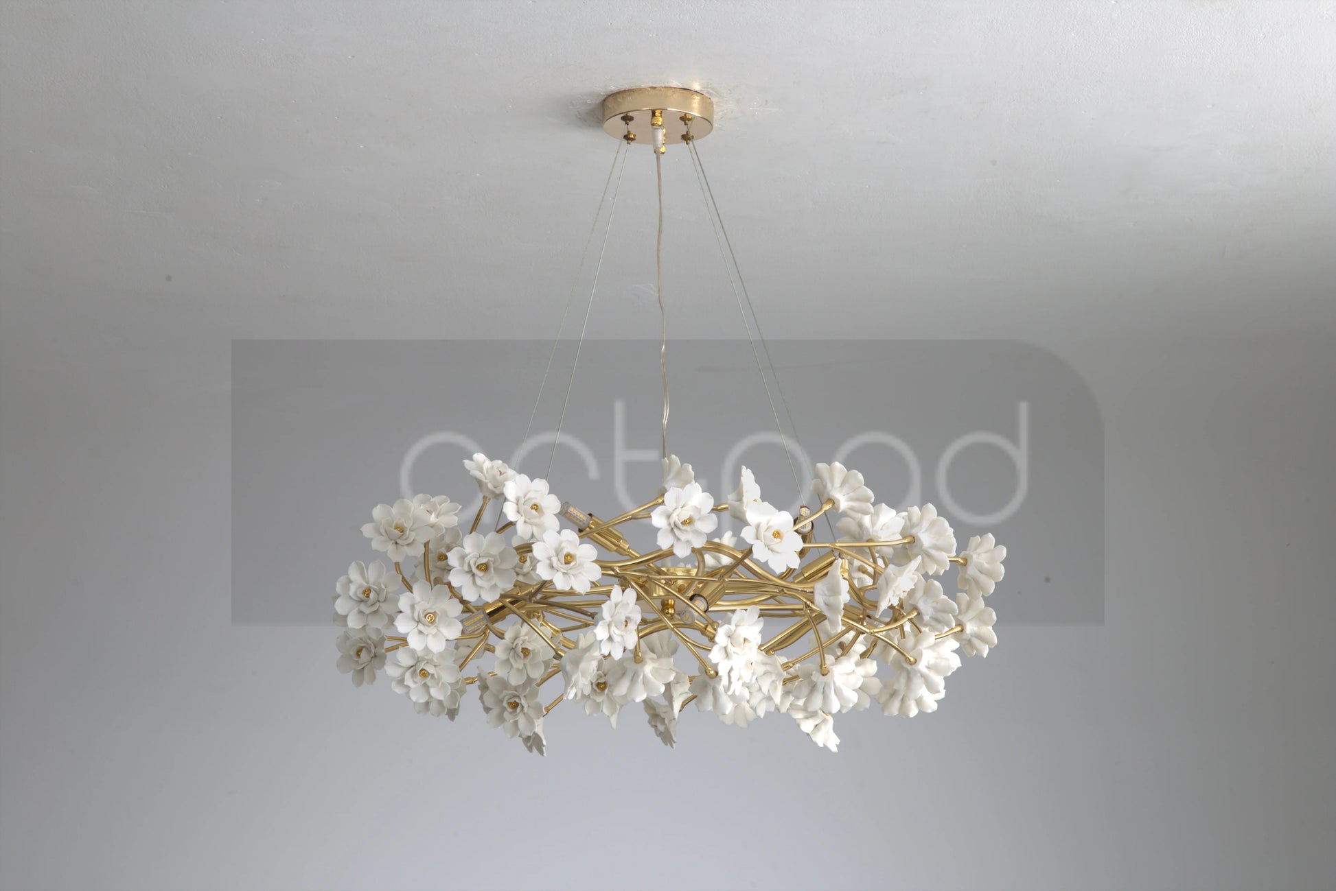 Elegant Gold Luxury Crystal Chandelier shining brightly as an impressive focal point, the ultimate gold crystal chandelier for home decor.