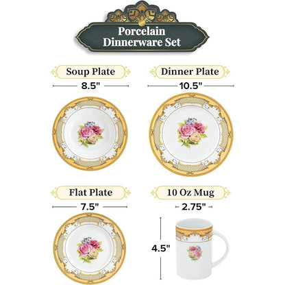 Elegant & Vintage Inspired Porcelain Floral Design Dinnerware Set