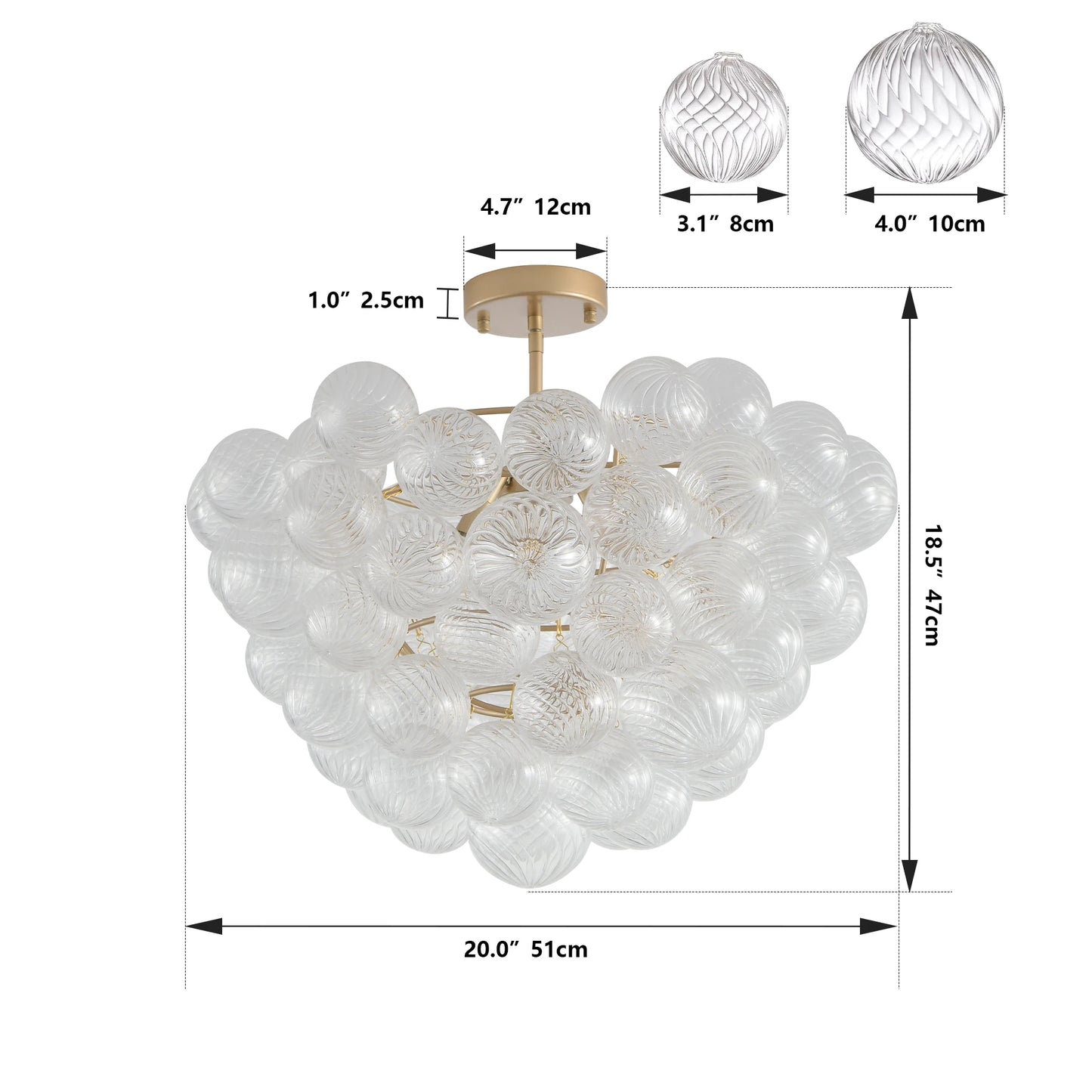 Golden Ceiling Pendant Light Chandelier w/Threaded Clear Glass Globe Shade