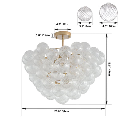 Golden Ceiling Pendant Light Chandelier w/Threaded Clear Glass Globe Shade