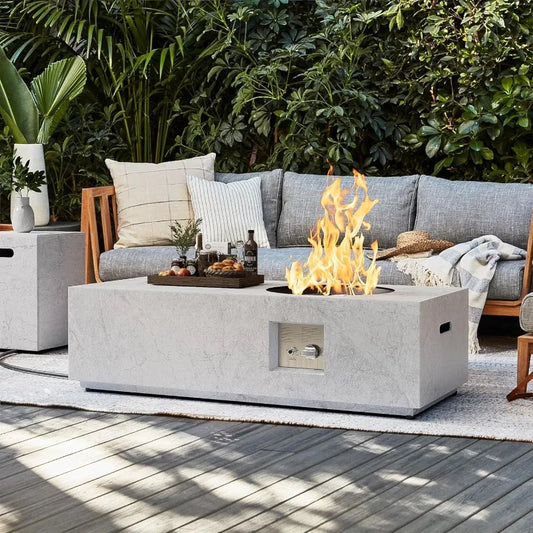 48" Stone-Look Propane Fire Pit Table w/Round Burner